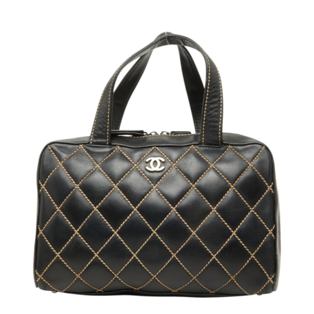 Chanel Coco Mark Wild Stitch Handbag, Black Leather, Gold Hardware, Women's C...